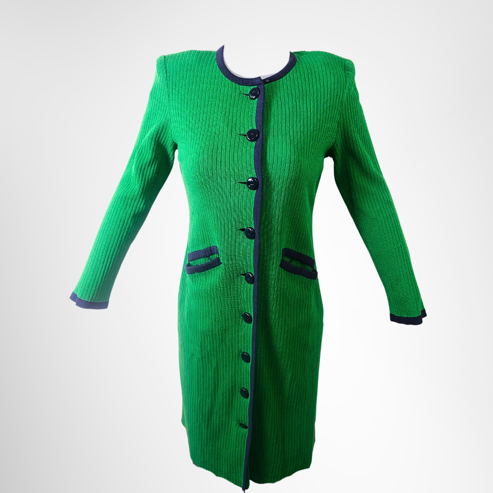Saint Laurent Preowned Luxury Apparel Vintage Ribbed Knit Long Cardigan/Dress Front View