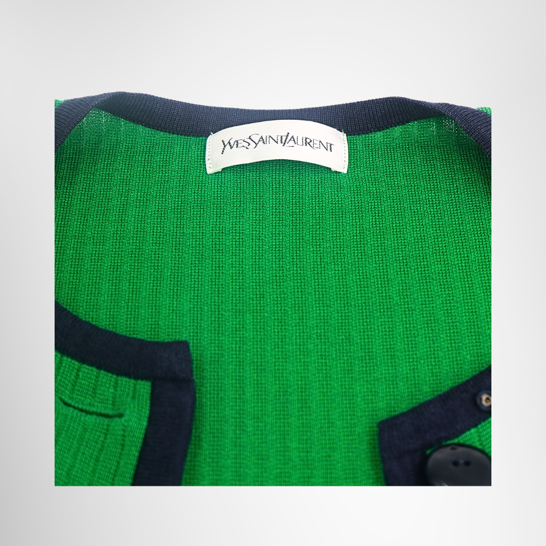 Saint Laurent Preowned Luxury Apparel Vintage Ribbed Knit Long Cardigan/Dress Neck Tag View