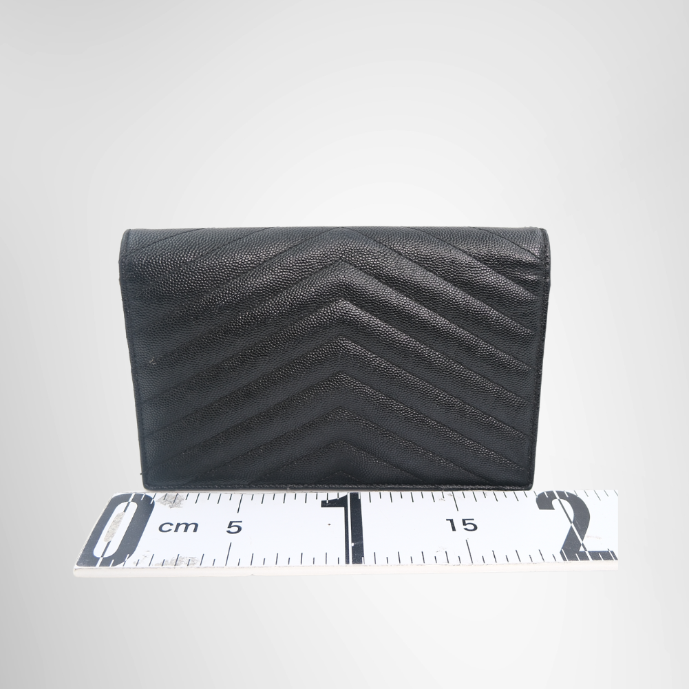 Saint Laurent Preowned Luxury Black Matelasse Leather Wallet on Chain in Silver Back View