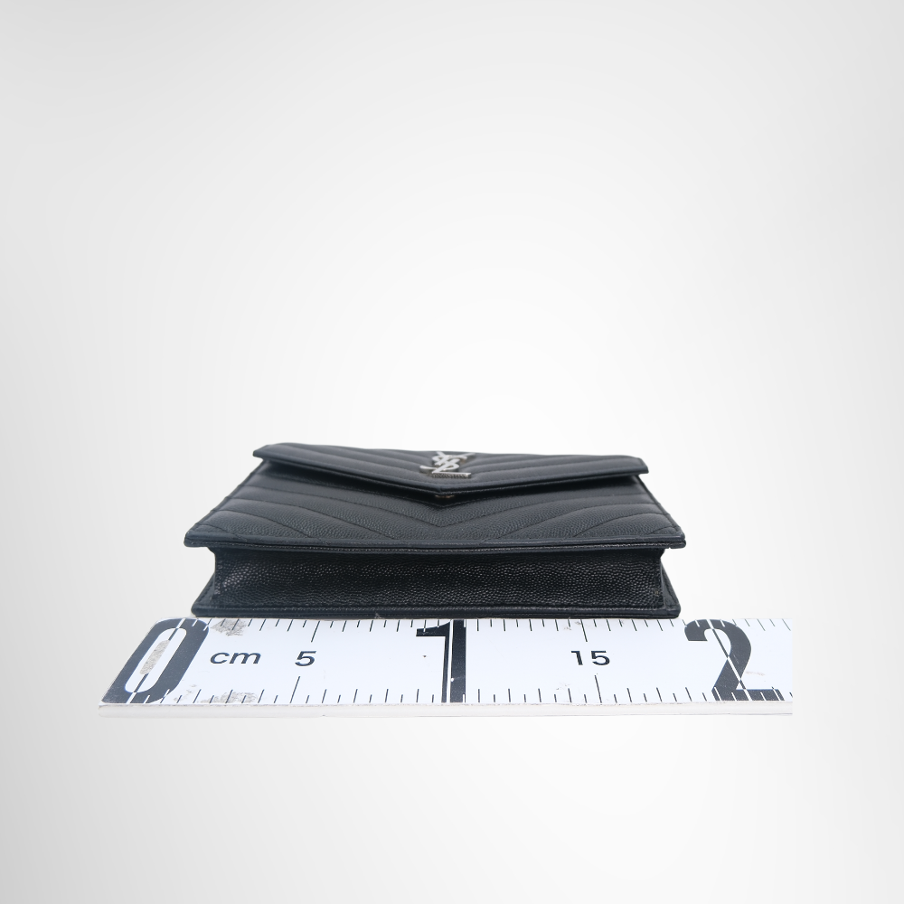 Saint Laurent Preowned Luxury Black Matelasse Leather Wallet on Chain in Silver Bottom View