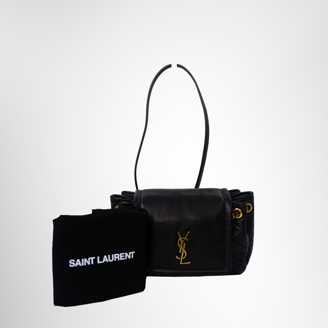 Saint Laurent Preowned Luxury Black Mini Nolita Leather Chain Shoulder Bag Front View - Antonio & Co.