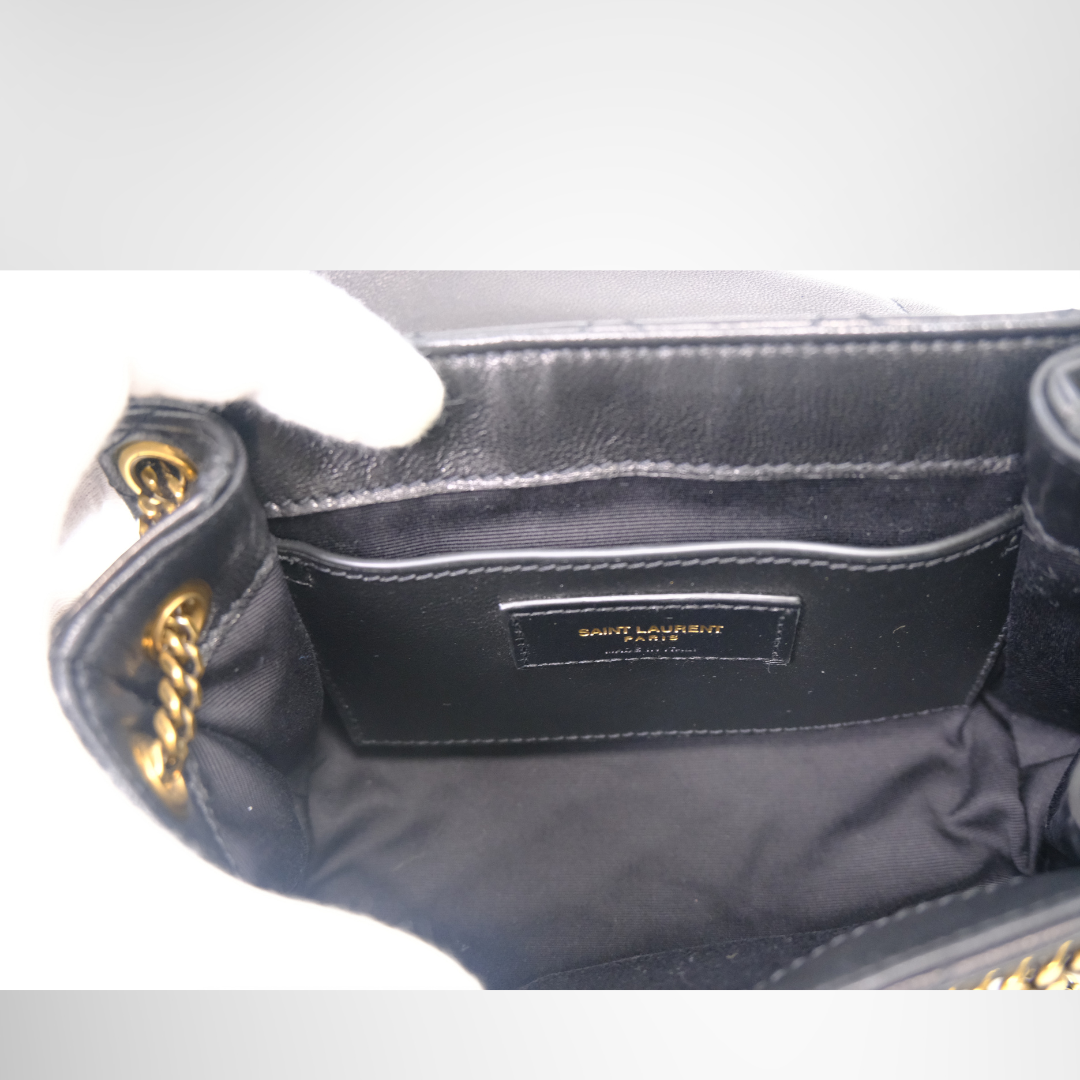 Saint Laurent Preowned Luxury Black Mini Nolita Leather Chain Shoulder Bag Inside View - Antonio & Co.