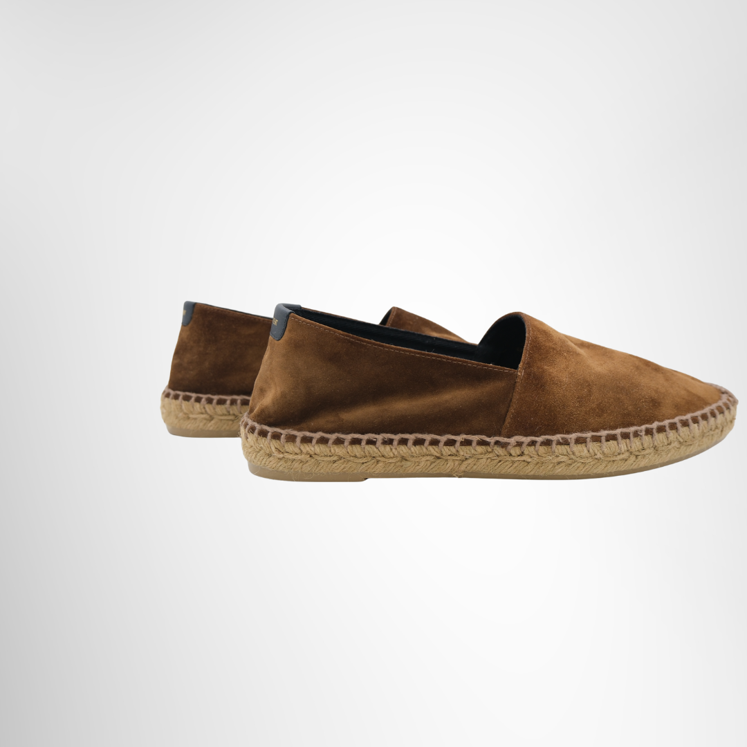 Saint Laurent Preowned Luxury Espadrilles Suede Slip-On Logo Shoes Side View