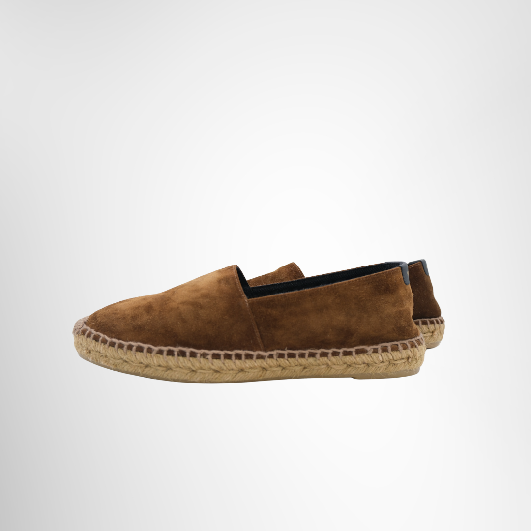 Saint Laurent Preowned Luxury Espadrilles Suede Slip-On Logo Shoes Side View 1