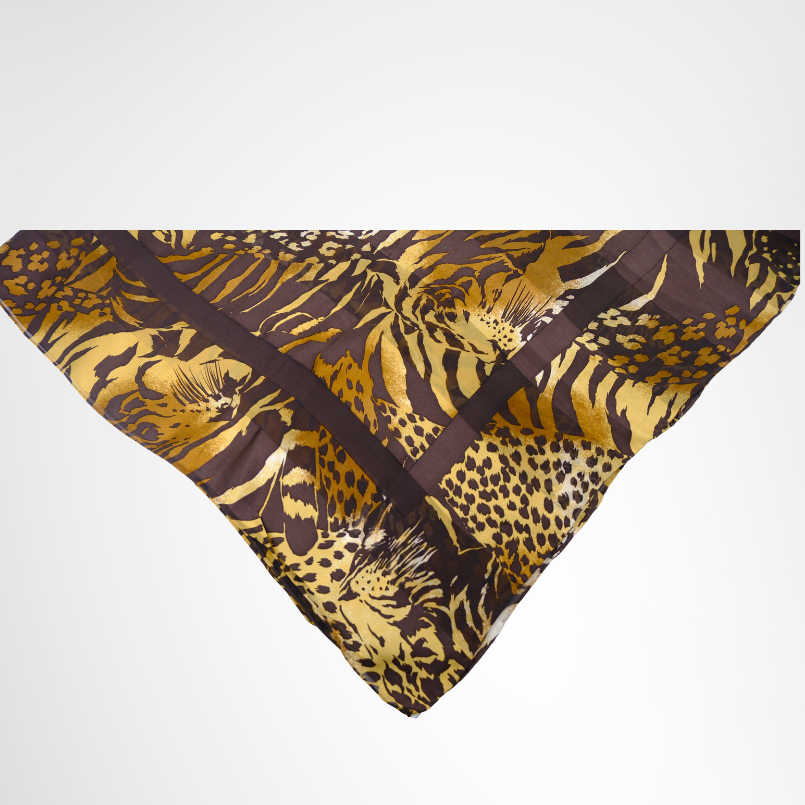 Saint Laurent Preowned Luxury Jungle Wildlife Collage Print Silk Scarf Folded View3 - Antonio & Co.
