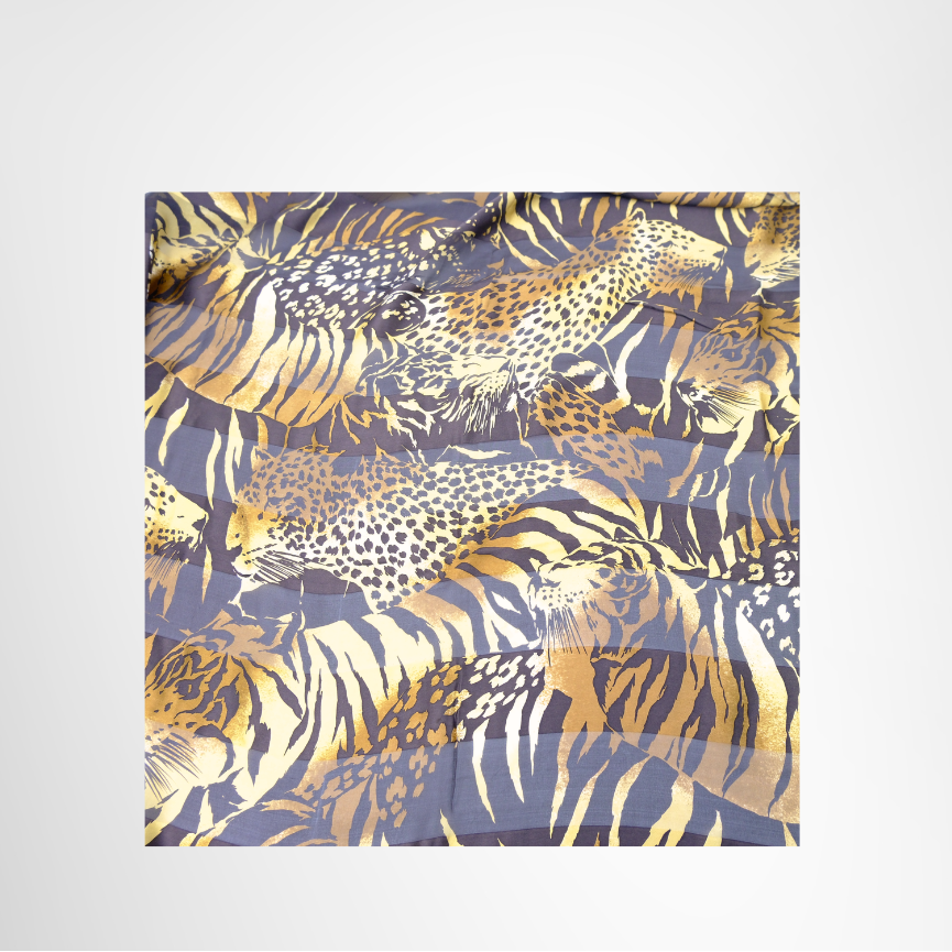 Saint Laurent Preowned Luxury Jungle Wildlife Collage Print Silk Scarf Front View - Antonio & Co.