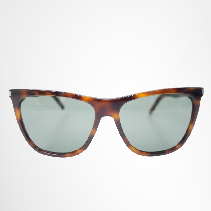 Saint Laurent Preowned Luxury SL 526 002 Shiny Medium Havana Solid Green Sunglasses Front View - Antonio & Co.