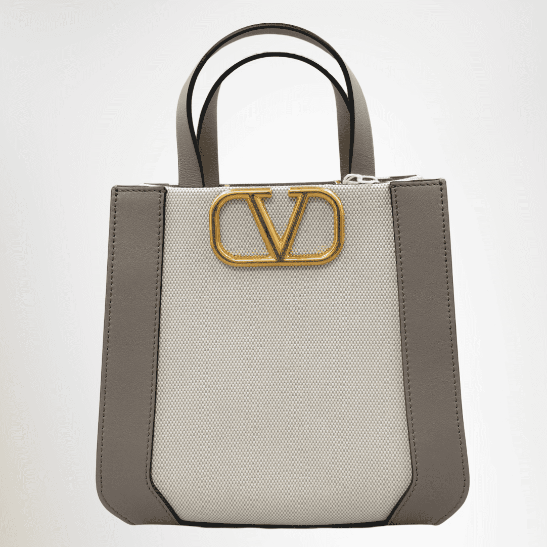 Valentino Garavani VLOGO Signature Canvas and Leather Small Tote Bag