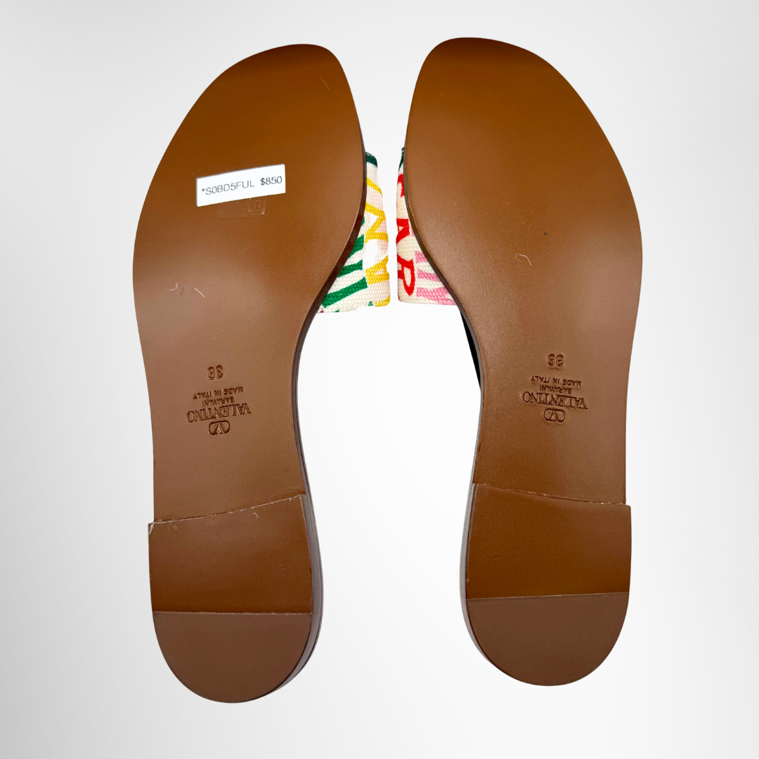 Valentino Preowned Luxury Escape Slide Sandals Shoes Bottom View - Antonio & Co.