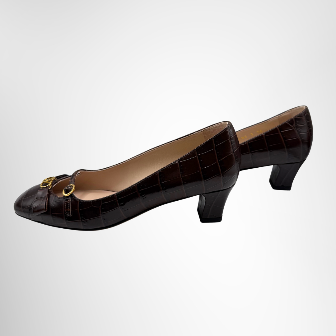 Valentino Preowned Luxury Shoes Bowow Décolleté 45 Croc-Effect Leather Pumps Side View