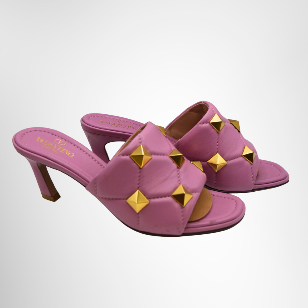 Valentino Preowned Luxury Slide Roman Stud Quilted Leather Slide Side View
