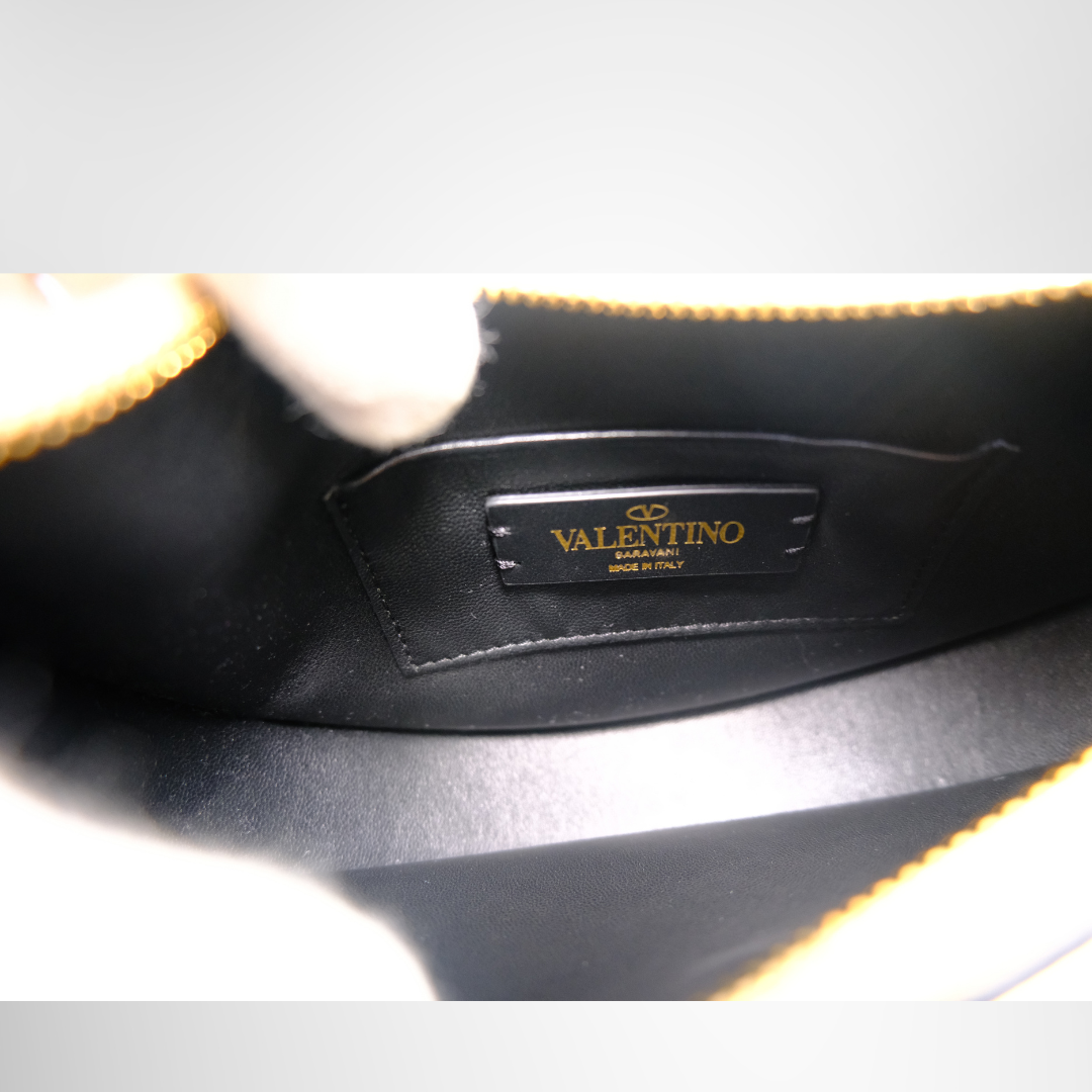 Valentino Preowned Luxury V Logo Signature Mini Hobo Bag Inside View - Antonio & Co.