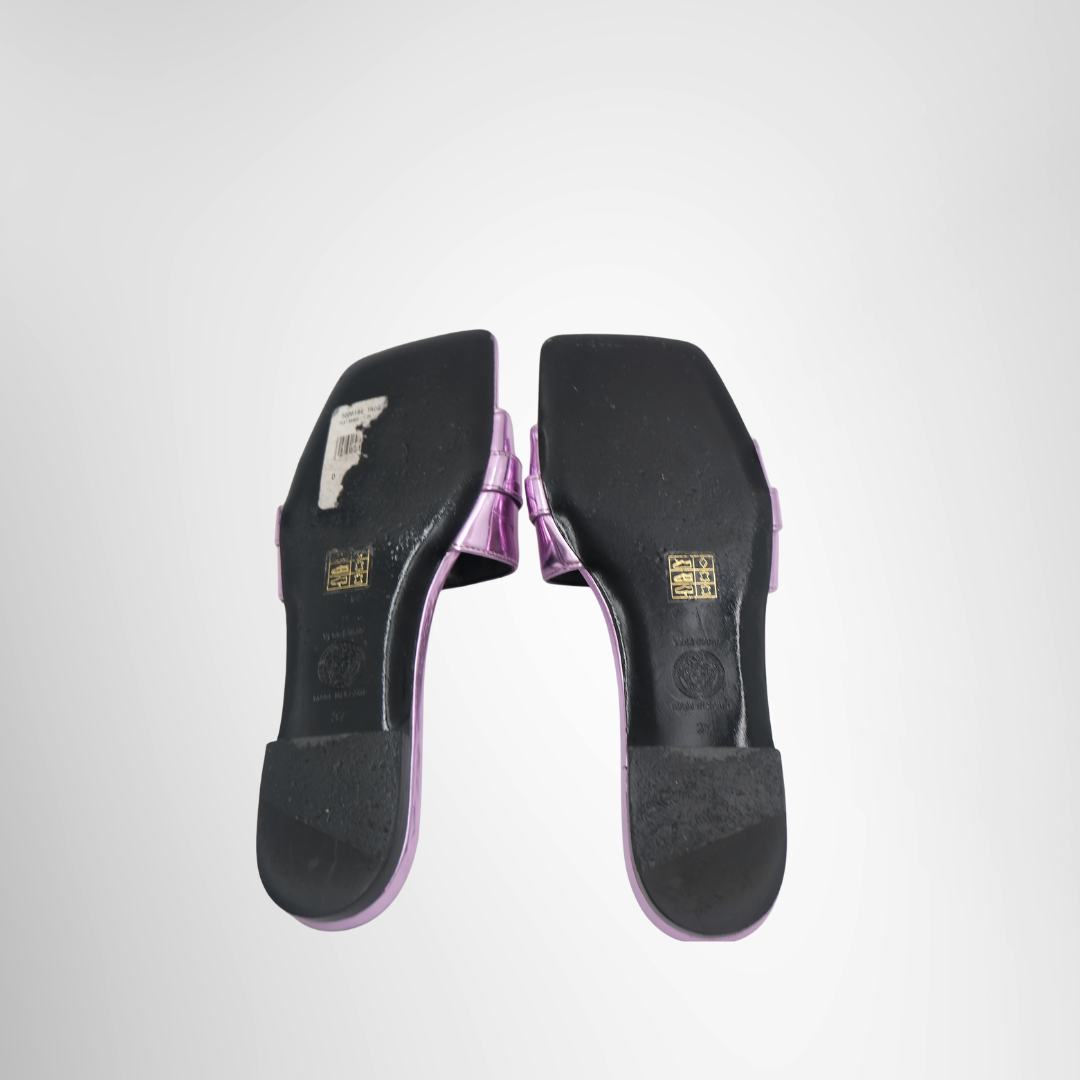Versace Preowned Luxury Sandal Leather Sandal Metallic Pink Bottom View