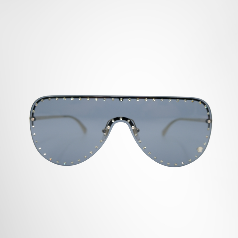 Versace Preowned Luxury Sunglasses Eyewear VE2230B Studded Shield Sunglasses Front View