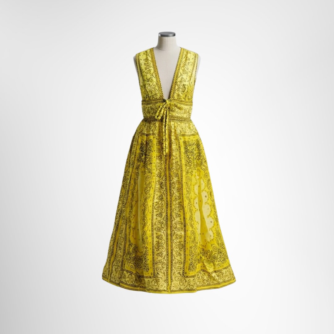 Zimmermann Preowned Luxury Matchmaker Bow Long Dress Yellow Bandana Front Page