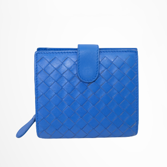 Intrecciato Blue Woven Leather Bifold Wallet